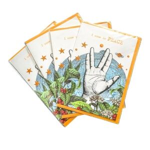 4 blank Vulcan salute i come in peace art note cards star trek Spock